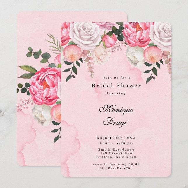 Invitation Élégante Fête des mariées Pies Blanches Rose (Devant / Derrière)