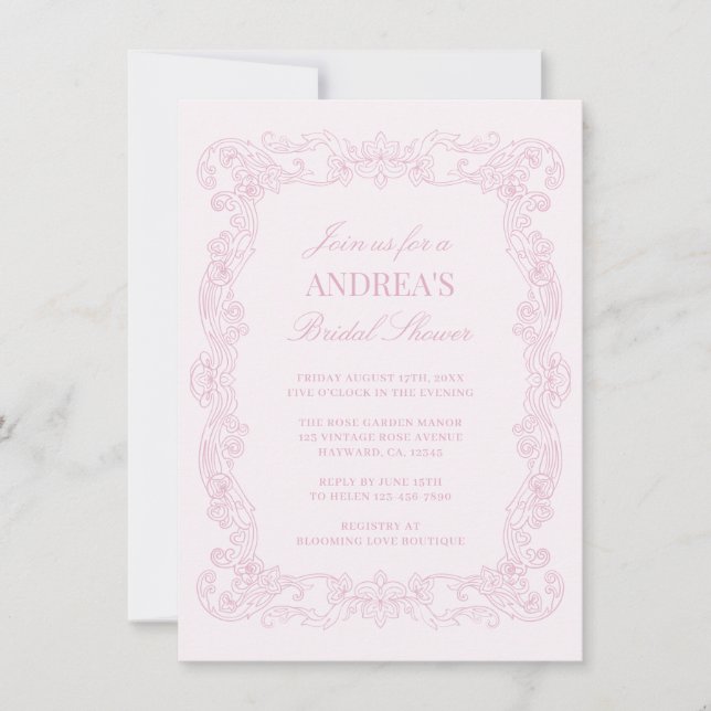 Invitation Élégante Fête des mariées romantique Vintage rose (Devant)