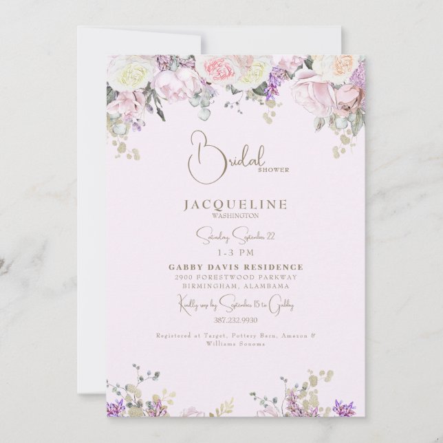 Invitation Élégante Fête des mariées rose (Devant)