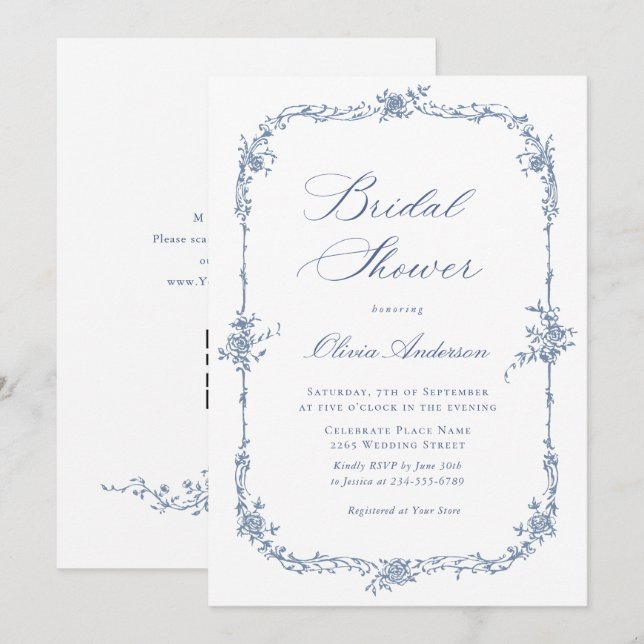 Invitation Elégante Fête des mariées Rose Bleue (Devant / Derrière)