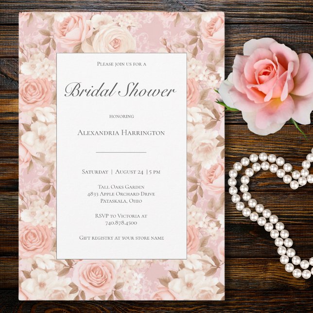 Invitation Élégante Fête des mariées Rose Blush (Créateur téléchargé)