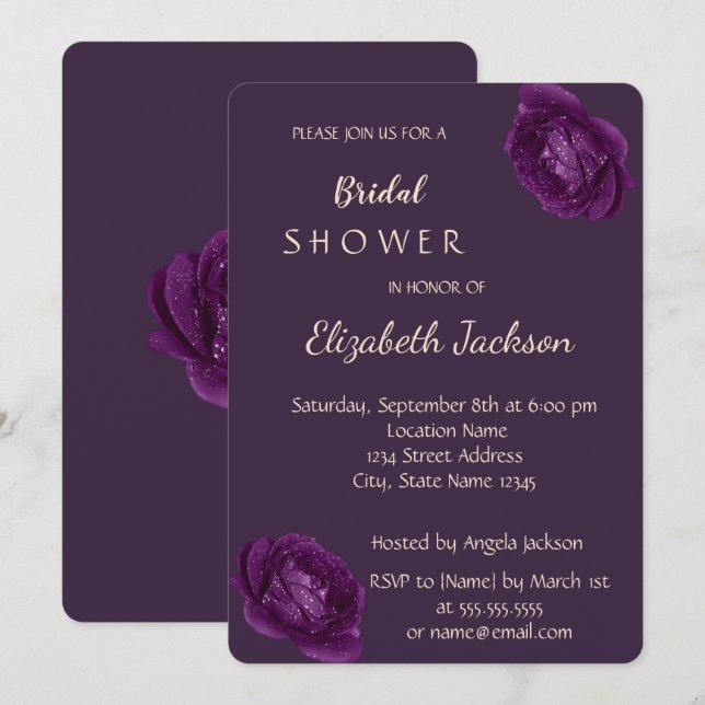 Invitation Élégante Fête des mariées Rose chic violet (Devant / Derrière)