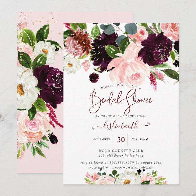 Invitation Elégante Fête des mariées Rose de crème de Protea  (Devant / Derrière)
