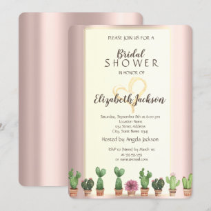 Invitation Élégante Fête des mariées Rose Gold Cactus