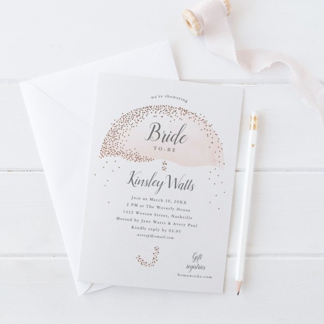Invitation Élégante Fête des mariées Rose Gold Confetti rose (Créateur téléchargé)