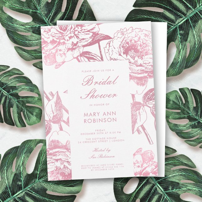 Invitation Élégante Fête des mariées Rose or Floral (Créateur téléchargé)