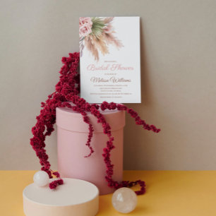 Invitation Elégante Fête des mariées rose pâle Boho Pampas Gr