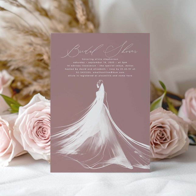 Invitation Élégante Fête des mariées Rose romantique Dusty (Dusty rose bridal shower invitations)