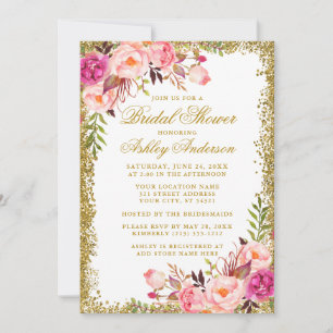 Invitation Elégante Fête des mariées rose Roses Parties scint