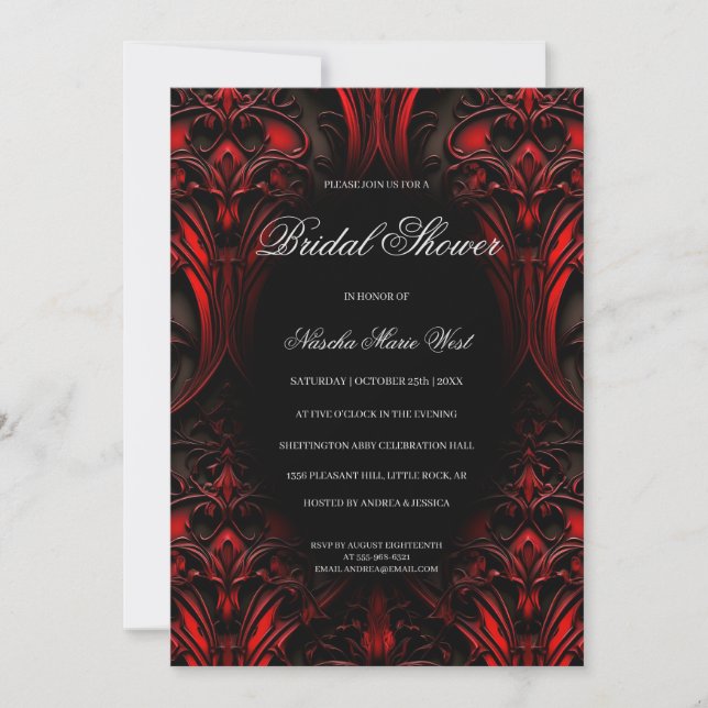 Invitation Elégante Fête des mariées rouge et noire gothique  (Devant)