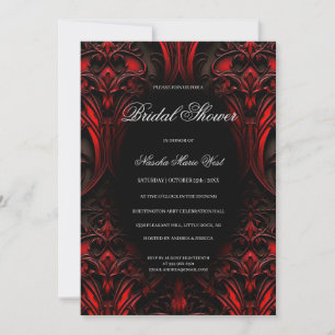 Invitation Elégante Fête des mariées rouge et noire gothique 