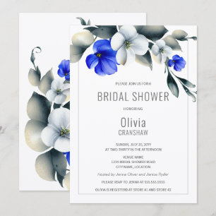 Invitation Elégante Fête des mariées royale bleue et blanche 