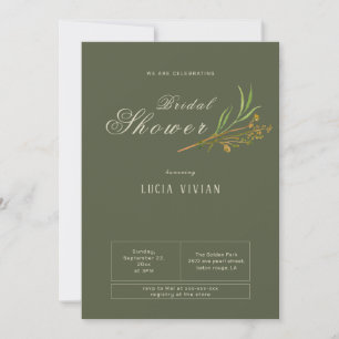 Invitation Elégante Fête des mariées rustique Vintage vert fo