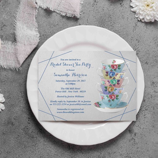 Invitation Elégante Fête des mariées Teacups (Créateur téléchargé)