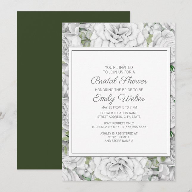 Invitation Elégante Fête des mariées végétale blanche florale (Devant / Derrière)