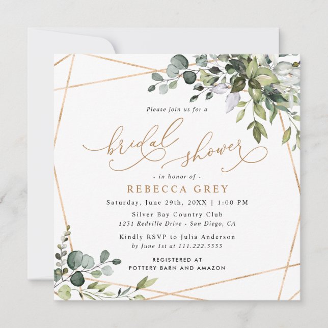 Invitation Elégante Fête des mariées Verdure Monogram Gold (Devant)
