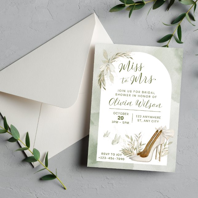 Invitation Elégante Fête des mariées verte et blanche Sage (Créateur téléchargé)