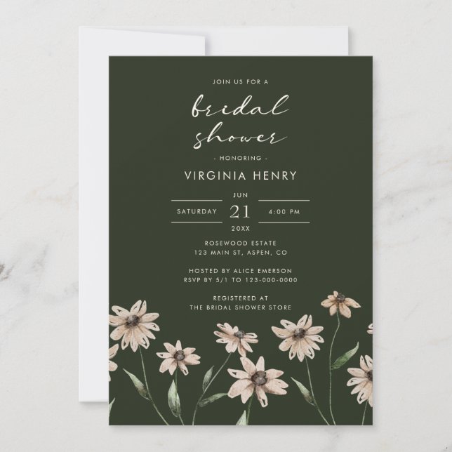 Invitation Élégante Fête des mariées verte florale (Devant)