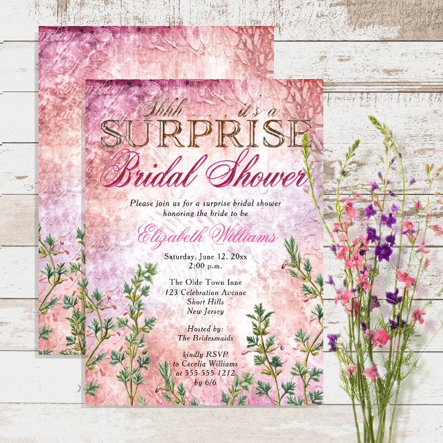 Invitation Elégante Fête des mariées Vintage rose surprise (Créateur téléchargé)