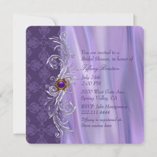 Invitation Élégante Fête des mariées violet satin et damas