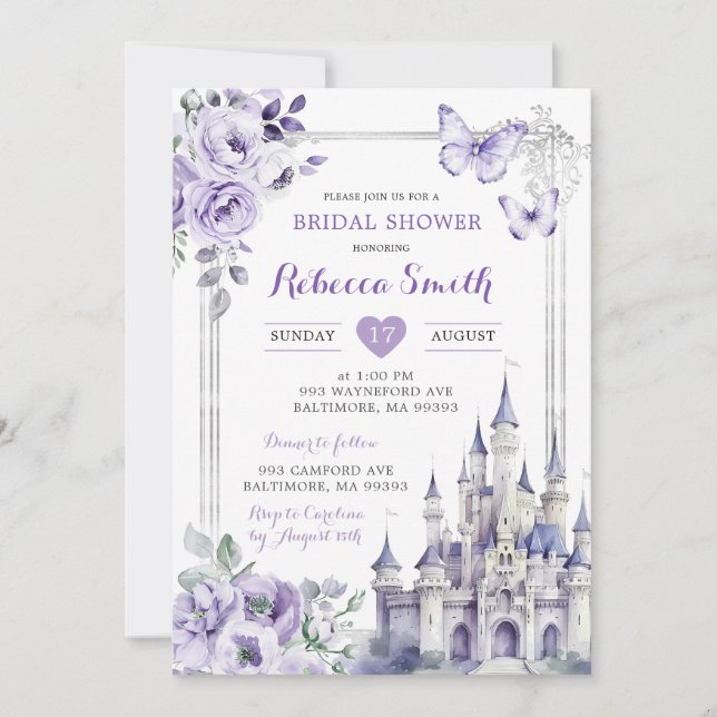 Invitation Elégante Fête des mariées violette argentée Royal  (Devant)