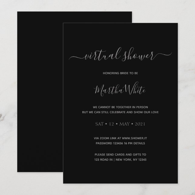 Invitation Élégante Fête des mariées virtuelle minimale en ar (Devant / Derrière)
