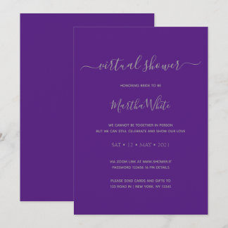 Invitation Élégante Fête des mariées virtuelle simple violet 