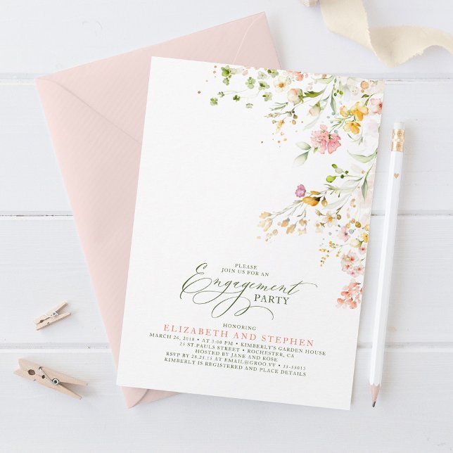 Invitation Élégante fête d'été Meadow Fleurs sauvages (Wildflowers Engagement Party Invitations)