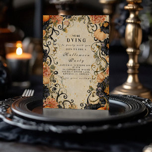 Invitation Élégante fête d'Halloween florale foncée