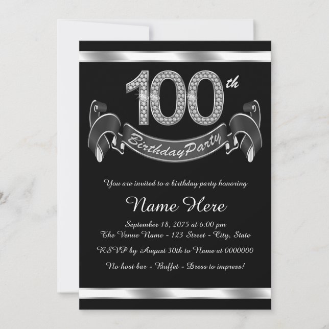 Invitation Élégante fête du 100e anniversaire (Devant)