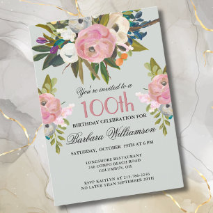Invitation Élégante fête du 100e anniversaire peinte à la mai