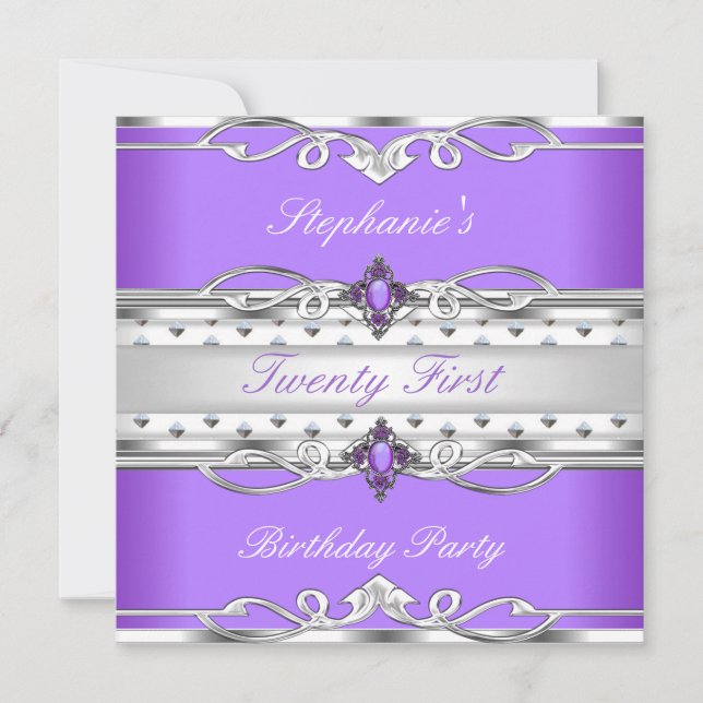 Invitation Élégante fête du 21e anniversaire Purple Silver 21 (Devant)