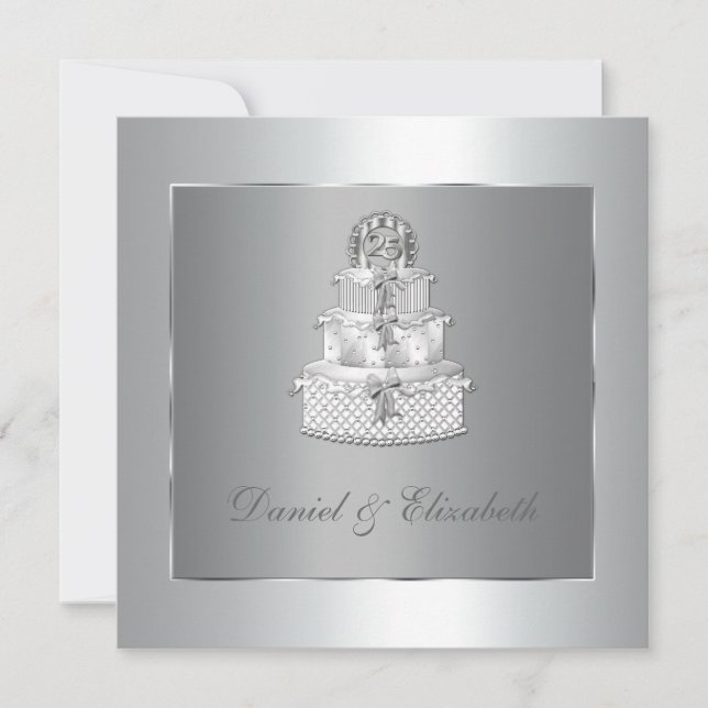 Invitation Élégante fête du 25e anniversaire du Mariage Cake (Devant)