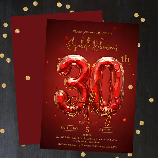Invitation Élégante fête du 30e anniversaire du Red and Gold (Créateur téléchargé)