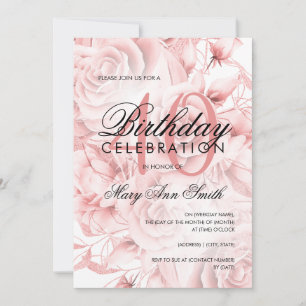 Invitation Elégante fête du 40e anniversaire Floral Rose Gold