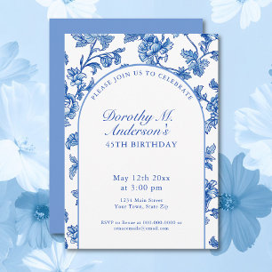 Invitation Elégante fête du 45e anniversaire bleu et blanc