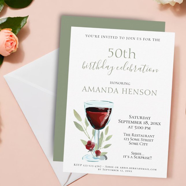 Invitation Élégante fête du 50e anniversaire du vin rouge Sur (Créateur téléchargé)