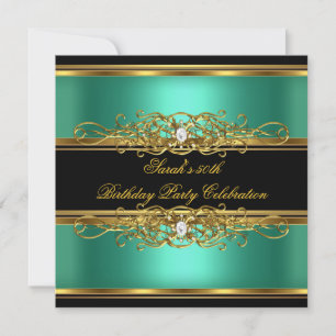 Invitation Élégante fête du 50e anniversaire Jade Green Gold 