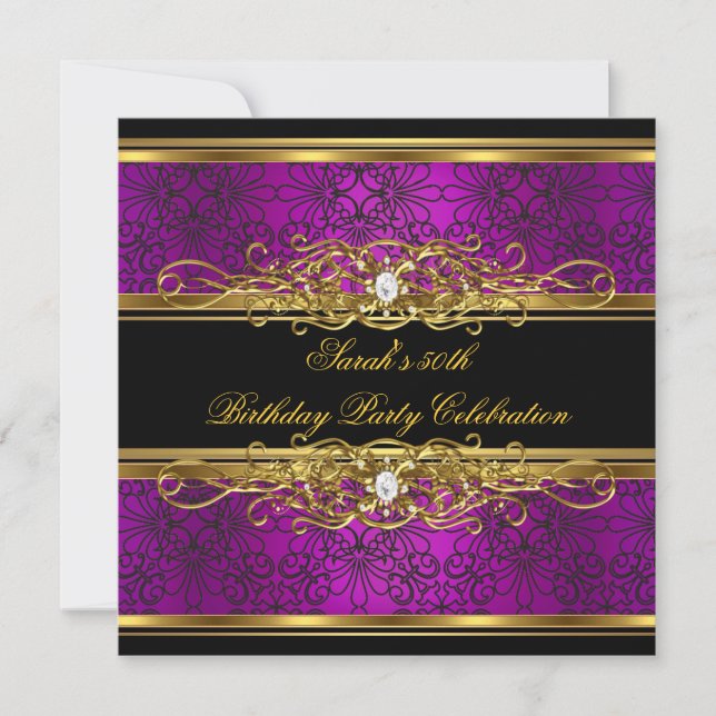 Invitation Élégante fête du 50e anniversaire Pink Plum Gold D (Devant)