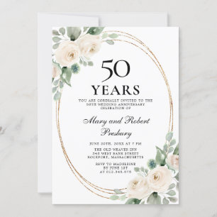 Invitation Élégante fête du 50e anniversaire Rose blanche Flo