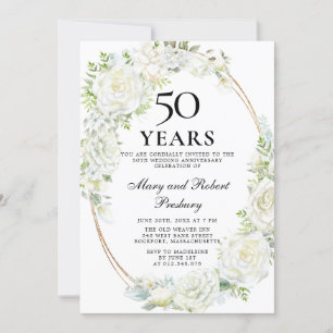 Invitation Élégante fête du 50e anniversaire Rose blanche Flo