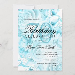 Invitation Élégante fête du 70e anniversaire Floral Turquoise