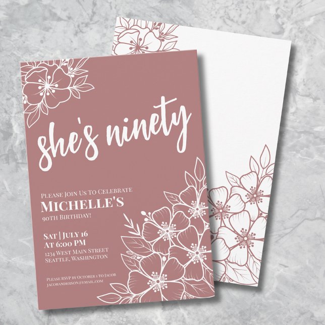 Invitation Elégante fête du 90e anniversaire (Elegant Ninety 90th Birthday Party Invitation)