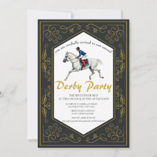 Invitation Élégante Fête du Derby à Cheval Blanc et Filigrane