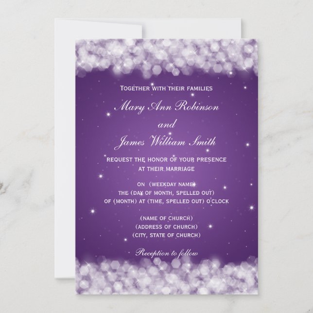 Invitation Élégante fête du mariage : le violet étincelant (Devant)