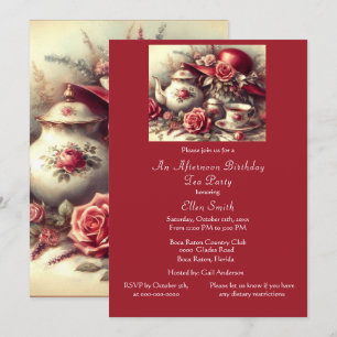 Invitation Elégante fête du thé d'anniversaire Rose rouge