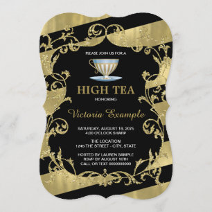 Invitation Élégante fête du thé noir et or