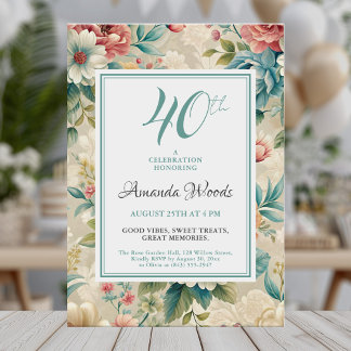 Invitation Elégante fête florale 40e anniversaire