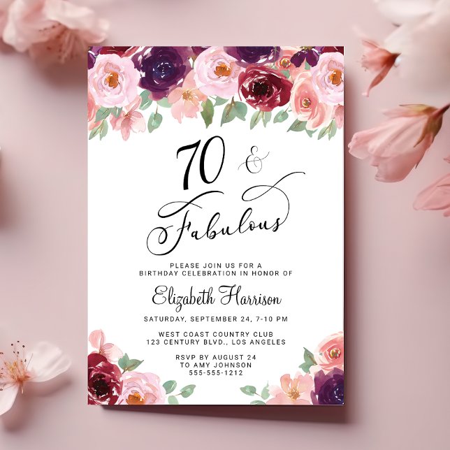 Invitation Elégante fête florale 70e anniversaire (Créateur téléchargé)
