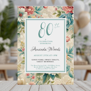 Invitation Elégante fête florale de 80e anniversaire